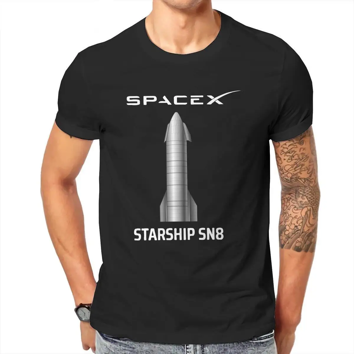 

SpaceX Starship Sn8 Men T Shirt Funny Tee Shirt Short Sleeve Round Collar T-Shirts Pure Cotton 6XL Tops