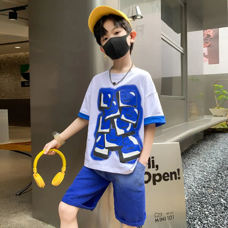 Детский хлопковый комплект одежды с граффити на Возраст 4-13 лет |