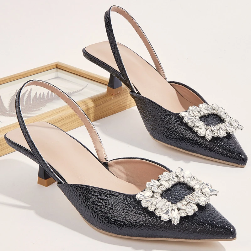 Сандалии женские на низком каблуке однотонные Туфли-мюли с кристаллами