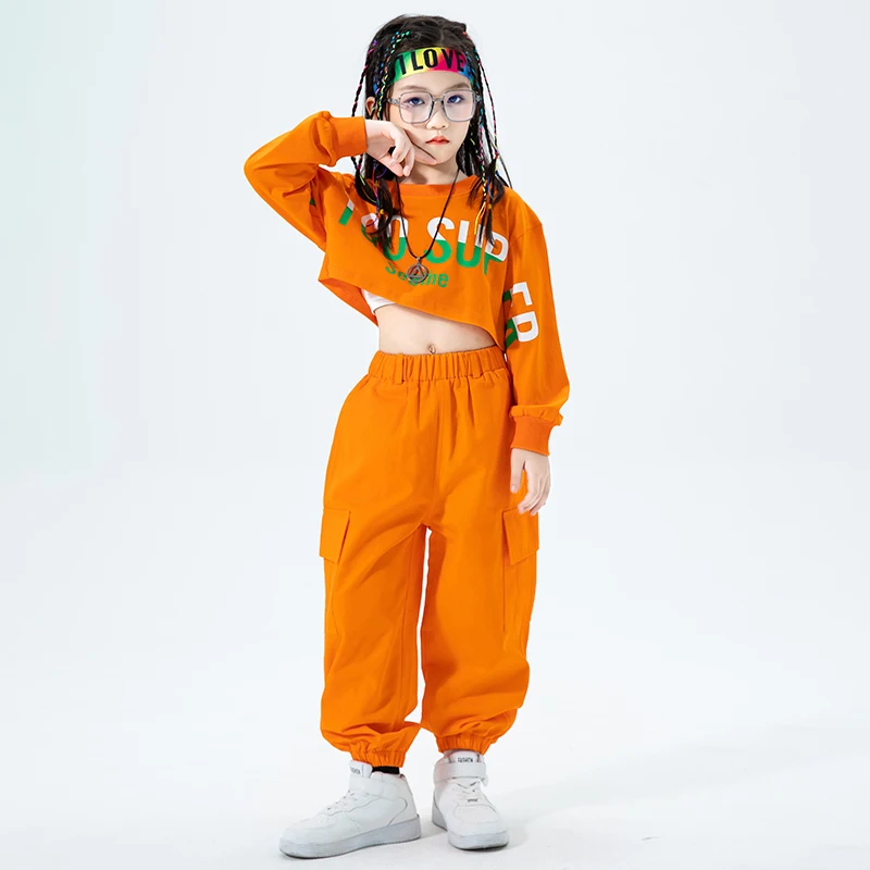 

Kids Teen Hip Hop Clothing Crop Tops Sweatshirt Casual Streetwear Cargo Jogger Pants For Girls Ballroom Jazz Dance Costumes