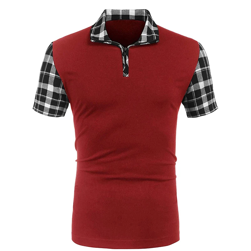 

Casual Summer Stritching Short Sleeve Polo Shirt Men T-Shirt Comfortable Breathable Fashion Zipper Grid Lapel Polos Male Tees