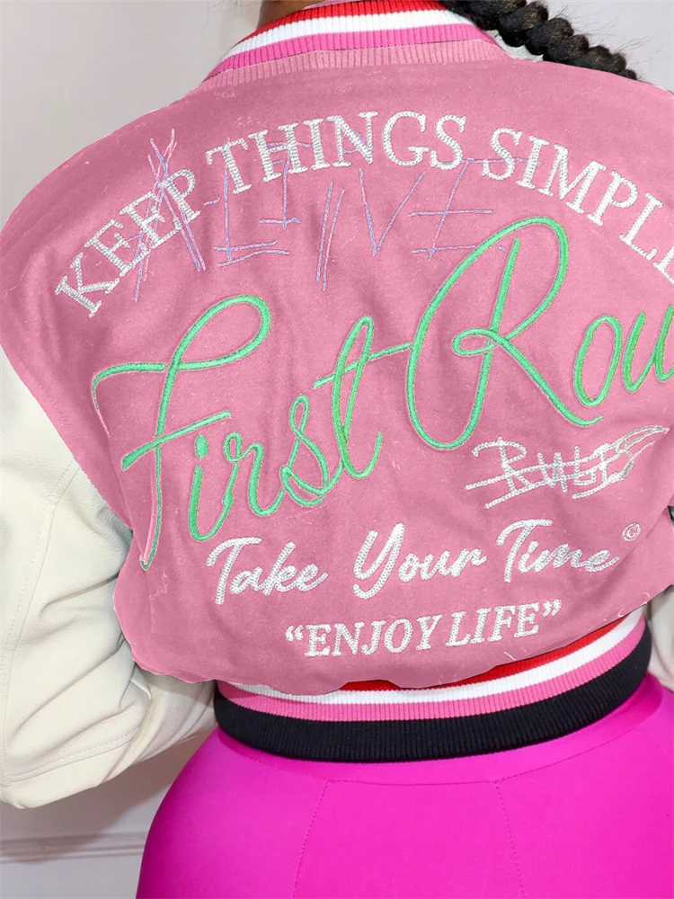 

WJFZQM 2022 Long Sleeve Tops Jackets Female Baggy Patchwork Black Casual Coats Varsity Jacket Fall Streetwear Jacket For Women