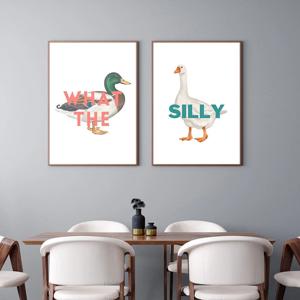 

What The Duck Altered Art Silly Goose Gallery Wall Funny Prints and Canvas Posters Painting For Kitchen Room Housewarming Decor