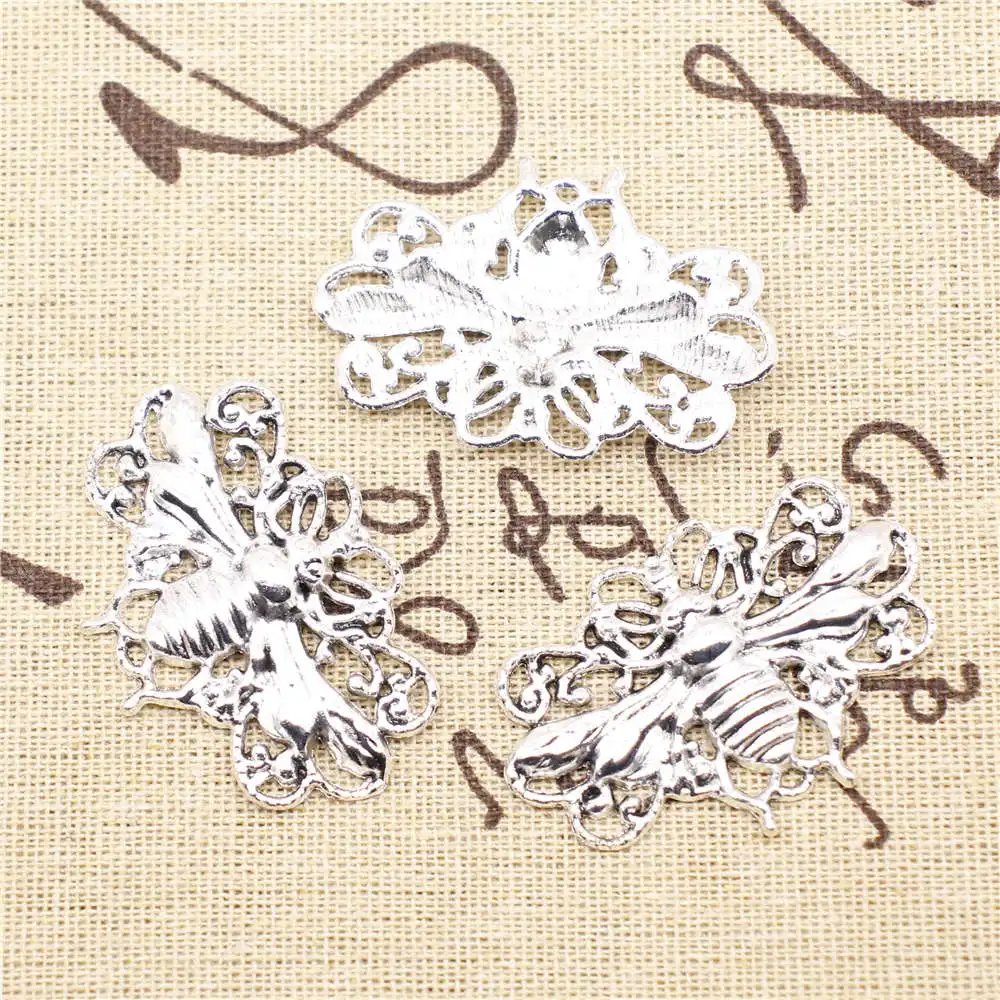 

2pcs Antique Silver Color 30x45mm Bee Charms Handmade Jewerly Diy
