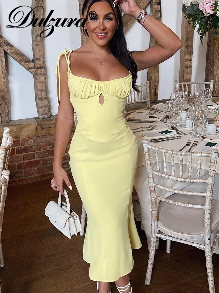 

Dulzura Ruched Sexy Y2K Clothes Lace Up Sleeveless Backless Bodycon Midi Dresses For Women Outfits Club Party Birthday Elegant