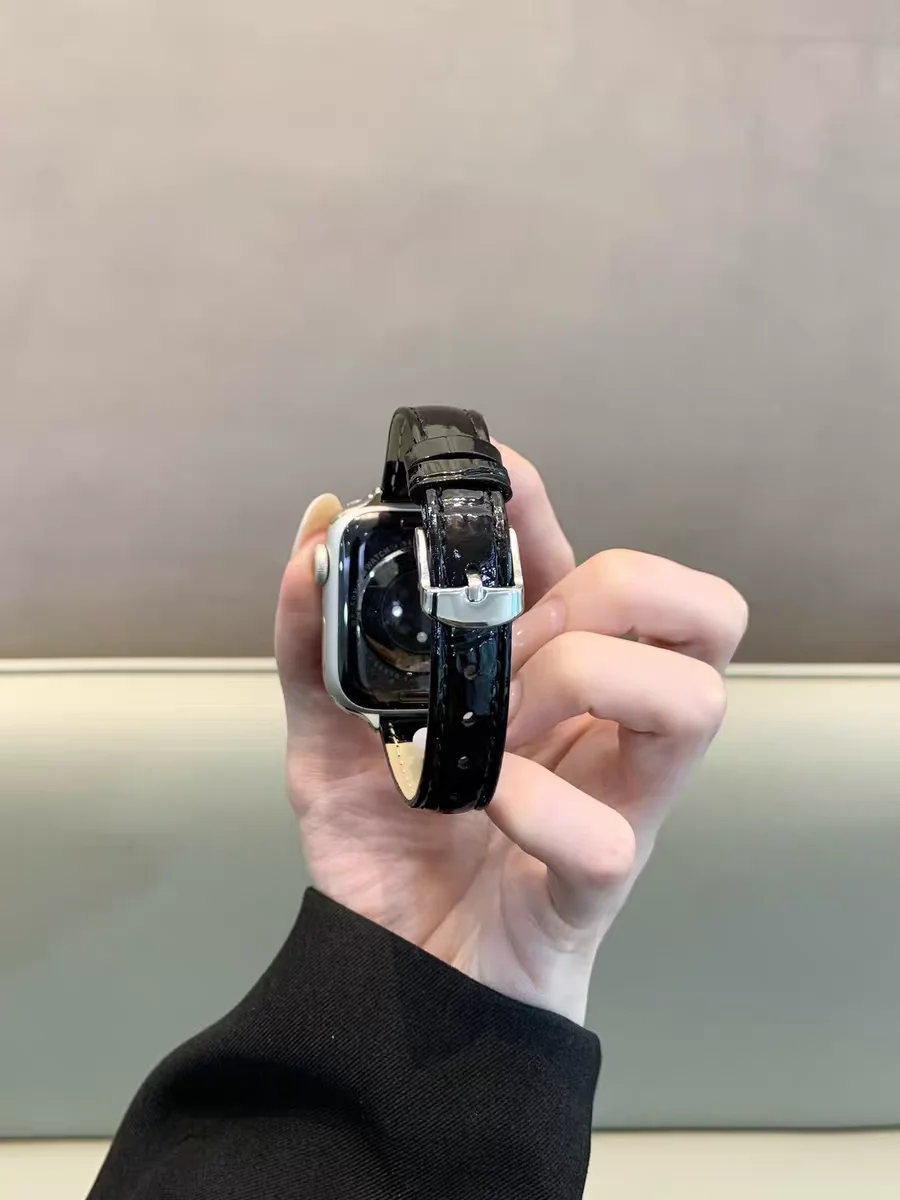 Отличный тонкий кожаный ремешок для Apple Watch, женский, для моделей Ultra 1110987654321 SE, размеры 38 мм, 40 мм, 41 мм, 42 мм, 44 мм, 45 мм, 46 мм. (art.: 3920d952ae690) - 3920d952ae690