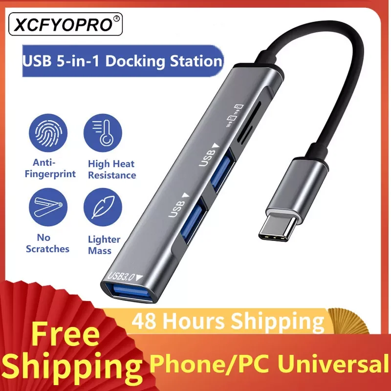 

NEW2023 XCFYOPRO Type C HUB USB C Splitter Mini Adapt With Card Reader Multi Port With SD TF Ports For Macbook Computer Dockings
