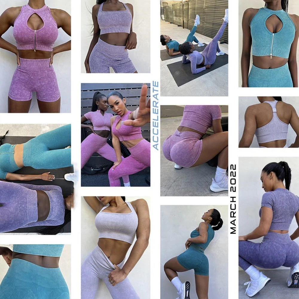 Seamless Yoga Set Women 2 Piece Outfits Gym Suits Sports Zipper Clothes Workout Tracksuit Fitness Sportswear Athletic