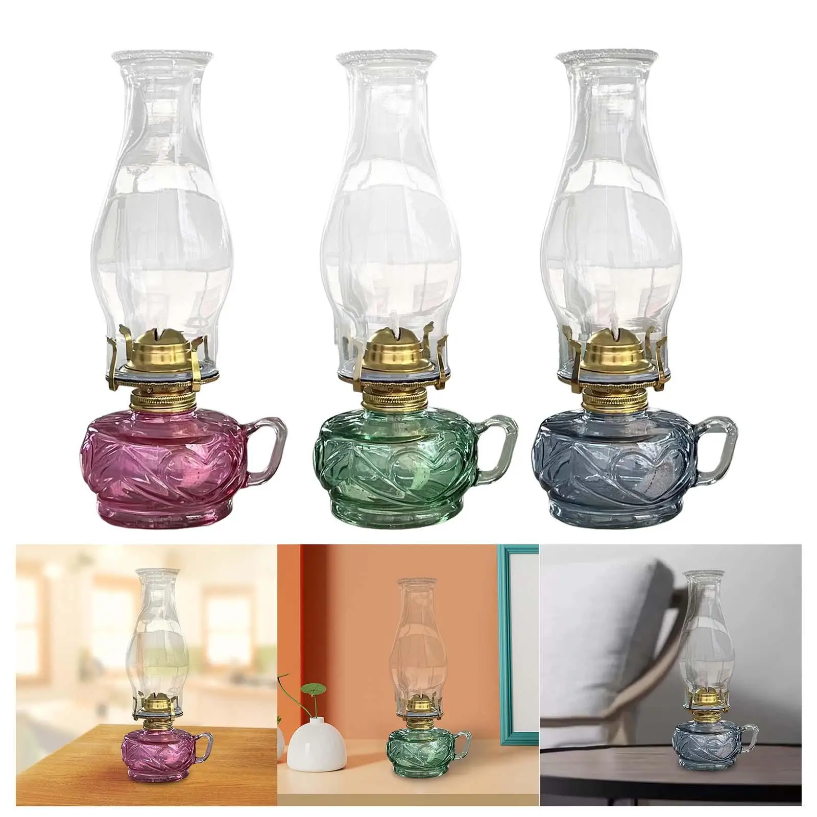 

Vintage Kerosene Lamp with Handle Decor Lantern Durable Glass Candle Holder for Christmas Tabletop Dining Room Home Wedding