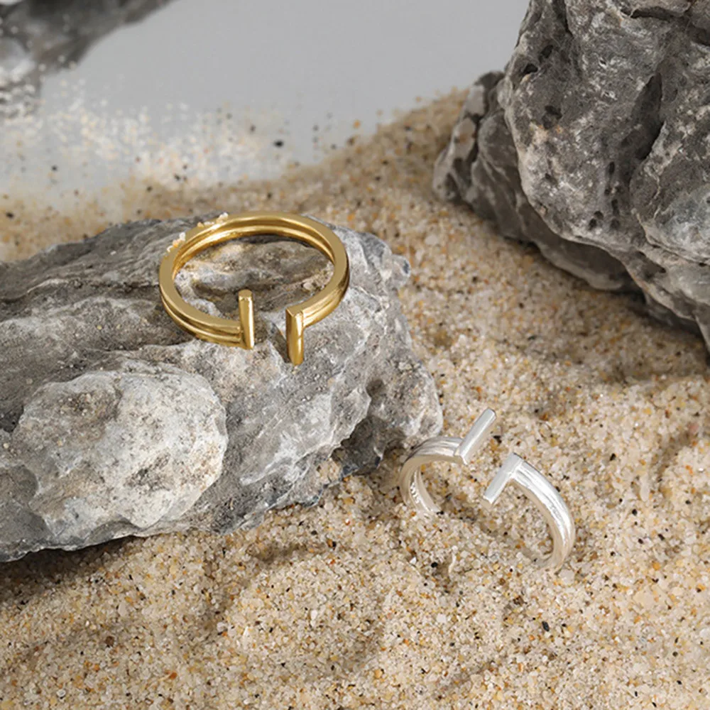 ANDYWEN 100% 925 пробы Серебряный Золотой Крест T открытое регулируемое кольцо женское