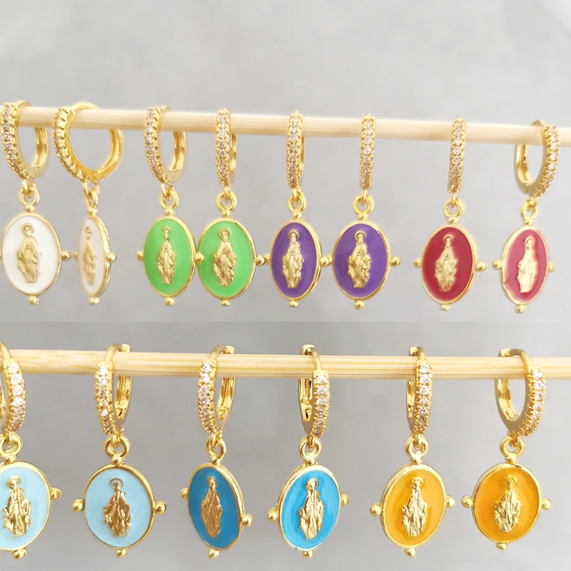 Женские серьги-капельки с фианитом Овальные золотистые черные белые неоновые