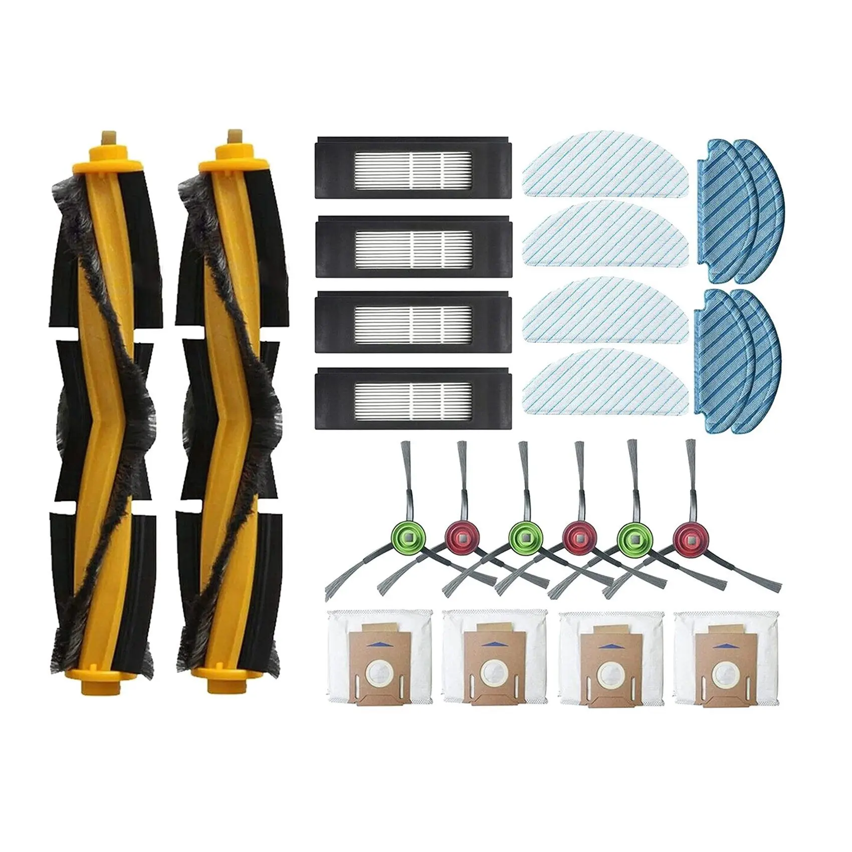 

24 Pcs Accessories Replacement Parts Kit Main Brush Side Brushes Filters Cleaning Mop Pads for Yeedi Vac Station