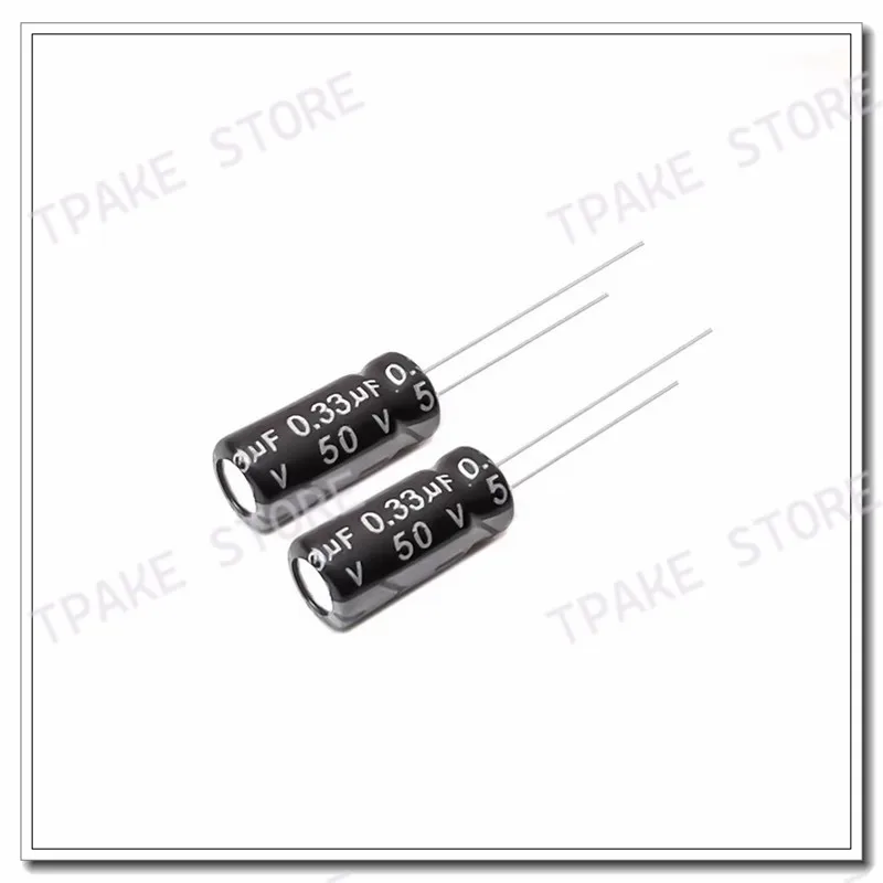 Фото 100 шт. 0.33uf50v 50v0.33uf 0.33mfd 50volt 4x7mm 330nf алюминиевый электролитический конденсатор радиальный №1