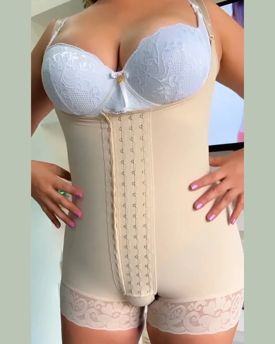 Short Bodysuit With 3 Hooks High Compression Wide Shoulder Strap Tummy Control Shapewears Fajas Body Shaper Buttlifter Women