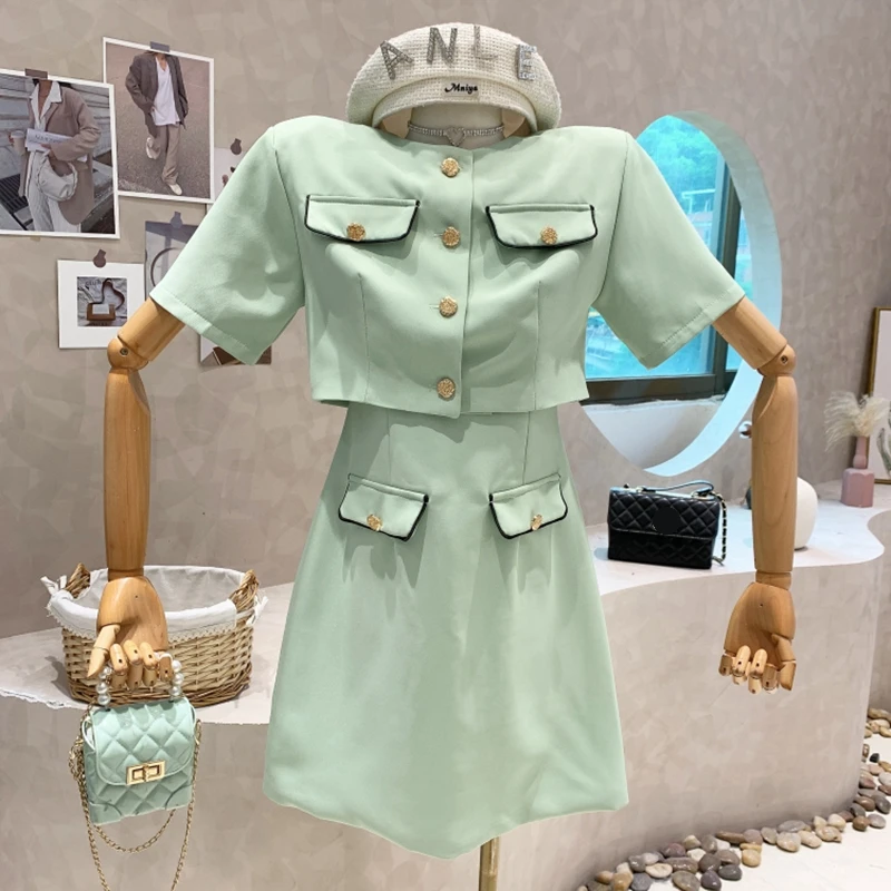 Professional Dress Suit Women's Fashion Slim Fit Short Blazer Jacket Top Midi Pencil Dress Summer Office Lady Business Wear