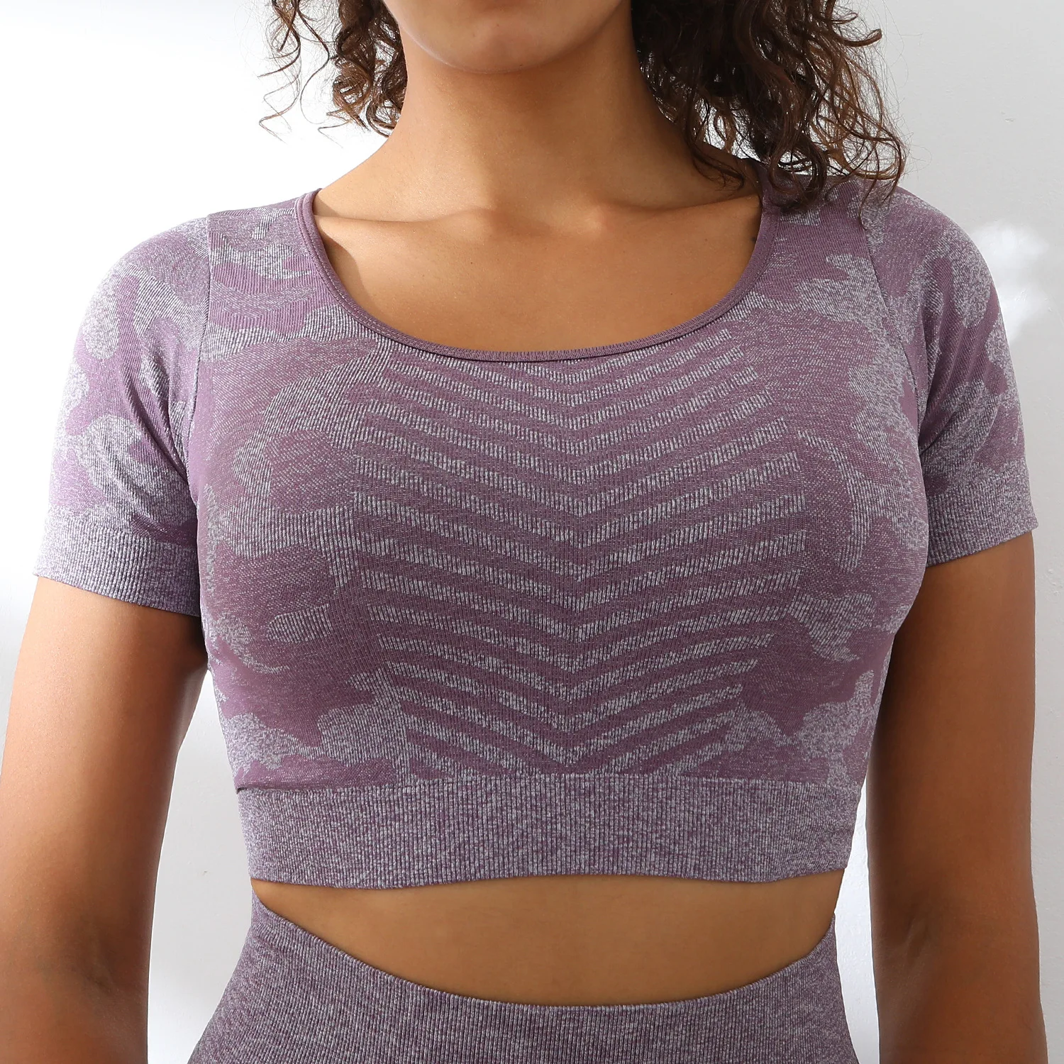 Fitness Women's Tops Camouflage Sports Bra Yoga Vest Backless T-shirts Breathable Running Underwear Gym Short Sleeves Tank Top