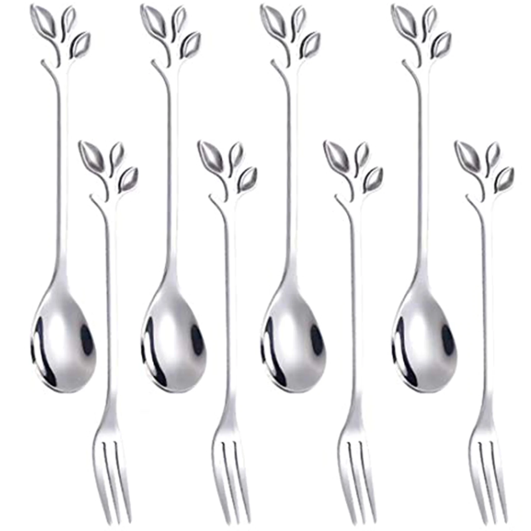 

16PCS Dessert Spoon and Fork Set Cake Fork Coffee Spoon Creative Fruit Fork Stainless Steel -Silver
