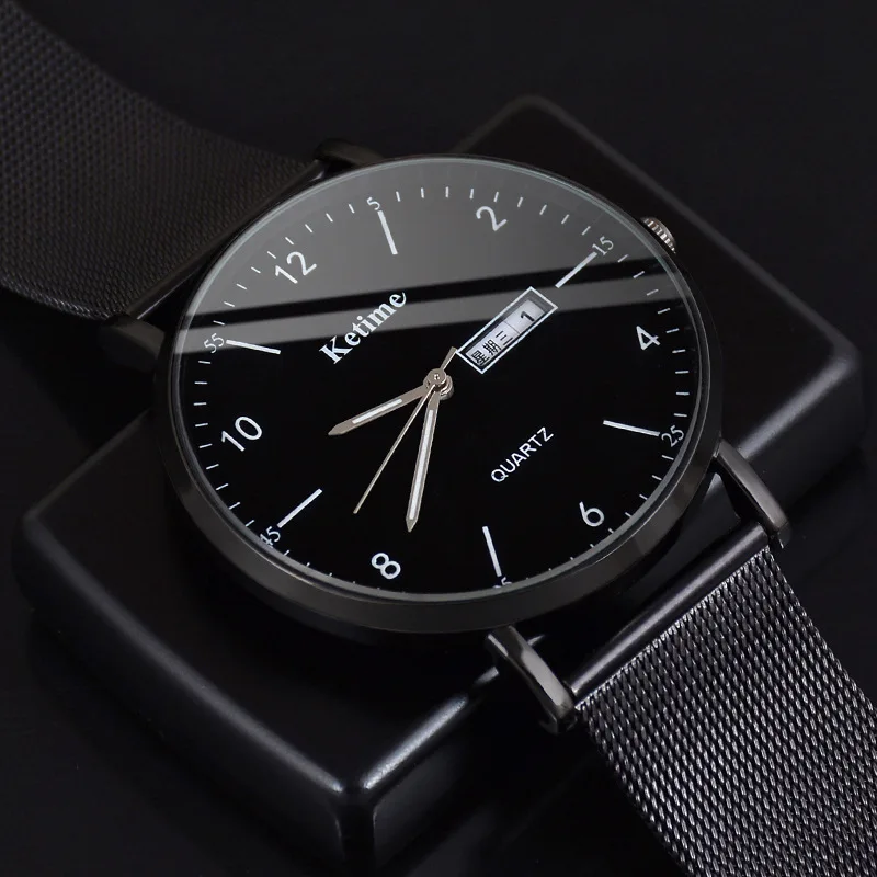 

Fashion Round Quartz Business Dial Casual Wrist Watch Stainless Net Strap Fashionable Clock Waterproof Wristwatch for Men