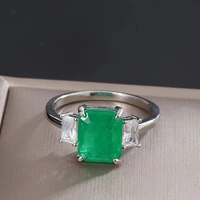 eyika rectangle green crystal zircon ring for women silver color vintage geometric fusion stone finger jewelry exquisite gift
