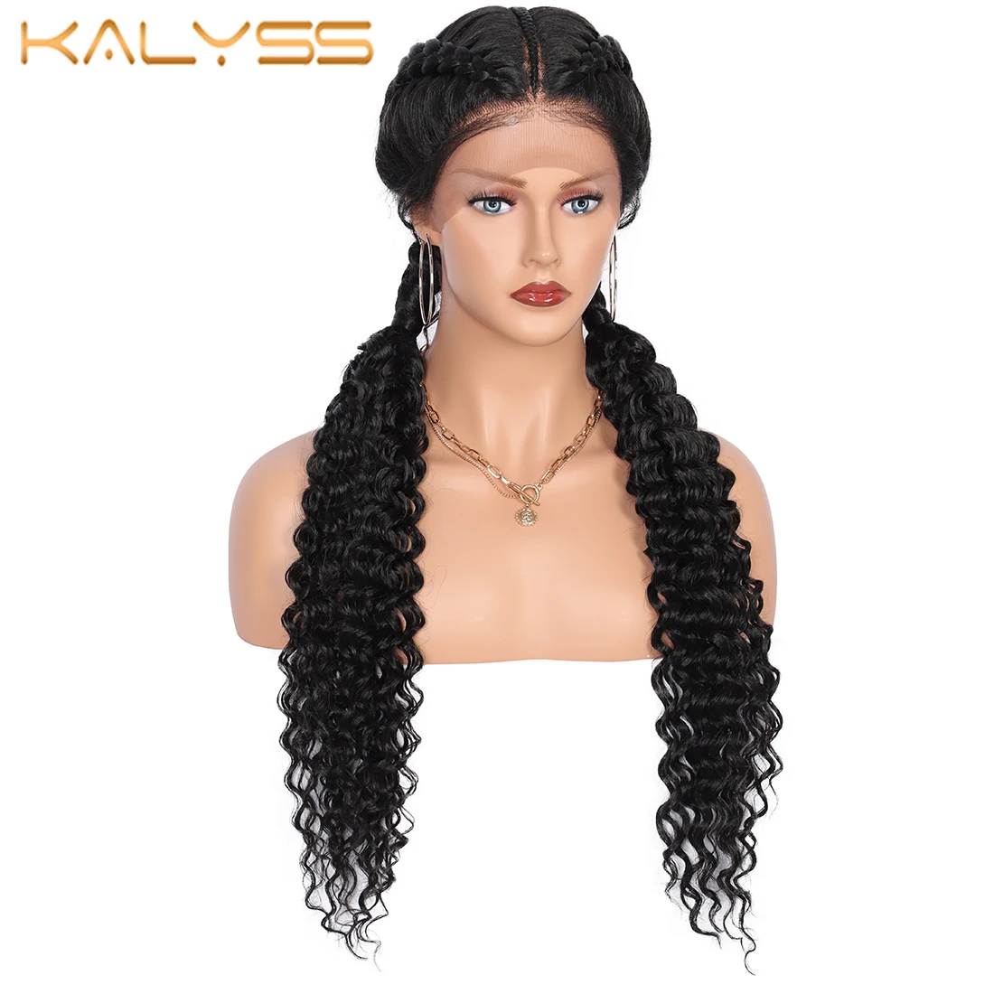 

Длинные плетеные парики Kaylss 28 дюймов для черных женщин, кружевные передние кукурузные косички, твист парики с кудрявыми концами, синтетичес...