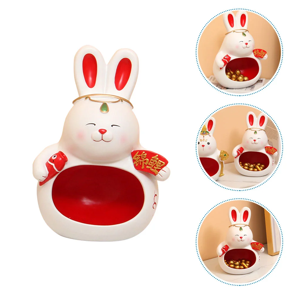 

Rabbit Jewelry Bunny Holder Animal Chinese Key Bowl Tray Storage Plate Dish Figurine Decor Cat Candy Trinket Resin Desktop Box