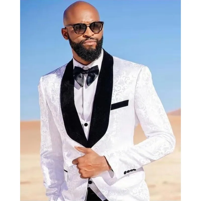 

2022 New Groom Tuxedos Shawl Black Lapel Groomsmen One Button Men Suits Wedding Prom Best Man 3 pcs Suits Sets terno masculino