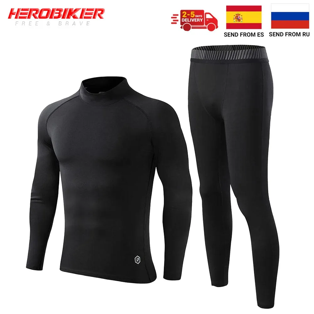 

Thermal Underwear Set Men Motorcycle Skiing Base Layer Winter Warm Fleece Lined Tight Long Johns Shirts & Tops Bottom Suit