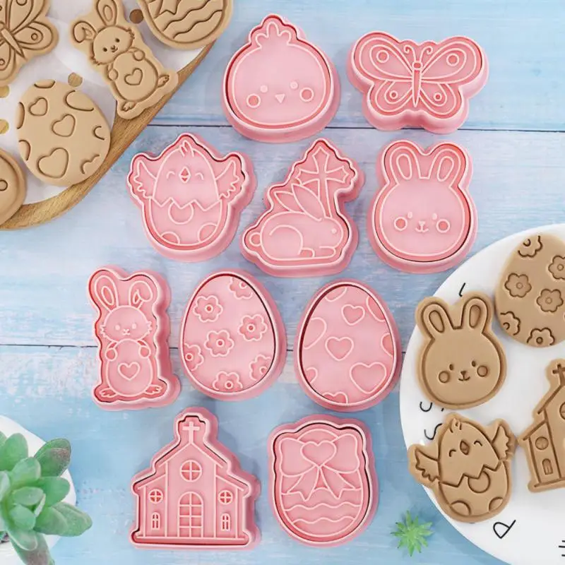 

Cartoon Easter Egg Cookie Embosser Mold Cute Bunny Chick Shaped Fondant Icing Biscuit Cutting Die Set Baking Cake Decoating Tool
