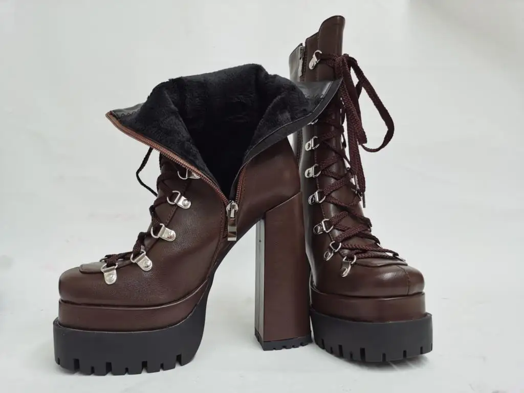 Female Platform Boots Lace Up Super High Chuinky Heel Ankle Boots Fashion Shoes Woman 2022 Autumn Winter Hot Sale Brand New