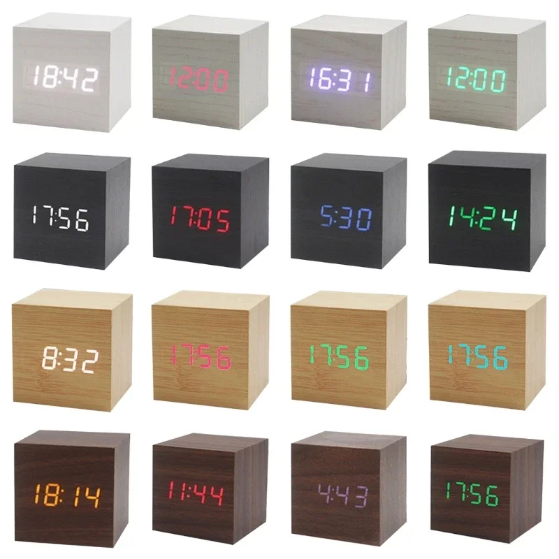 Деревянный Cube будильник с голосовым управлением часы для дома спальни общежития