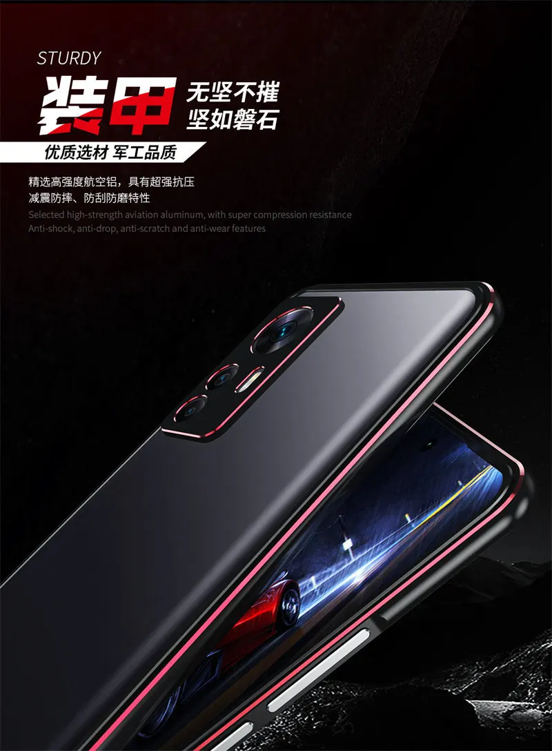 Bumper for Xiaomi Mi 12T Mi12T Xiaomi12T Glitter Metal Aluminum Frame Hard Cover Case for Xiaomi Mi 12T Pro Mi12T Metal Bumper