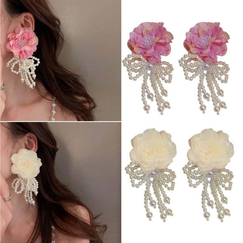 

Boho Floral Fairy Earrings Vintage Pearl Tassel Earrings Statement Jewelry