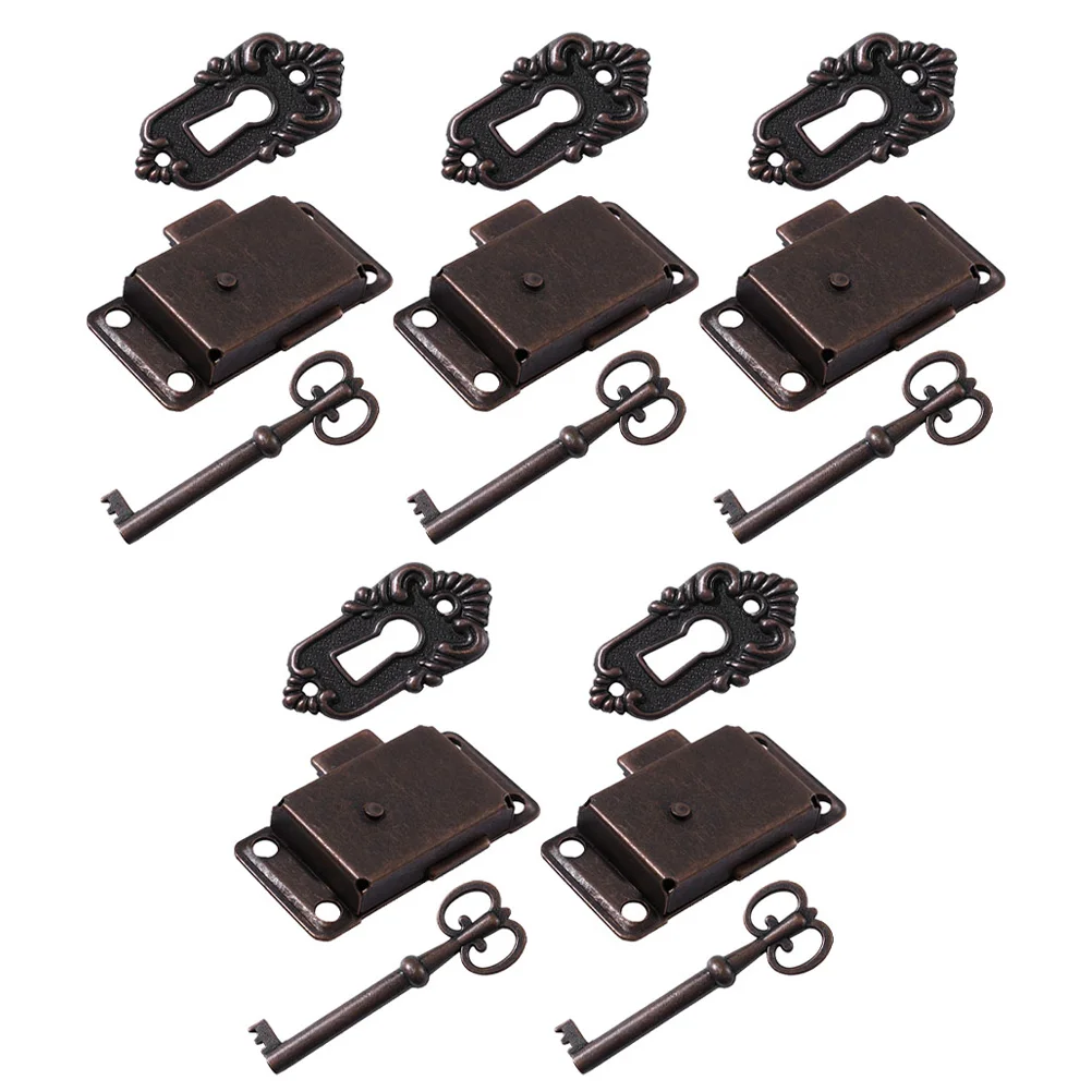 

5 Sets Drawer Locks Vintage Style Cabinet Locks Wardrobe Furniture Locks Hinged