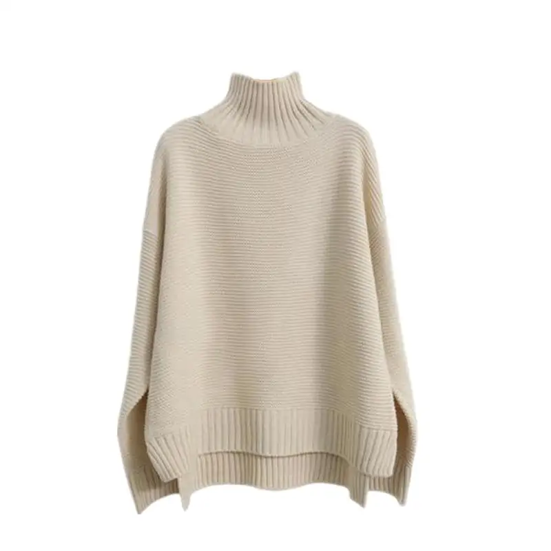 

Autumn Winter Cashmere Sweater Women High Neck Thick 100%Wool Sweater Lazy Loose Knit Pullover Bottoming Shirt Customization