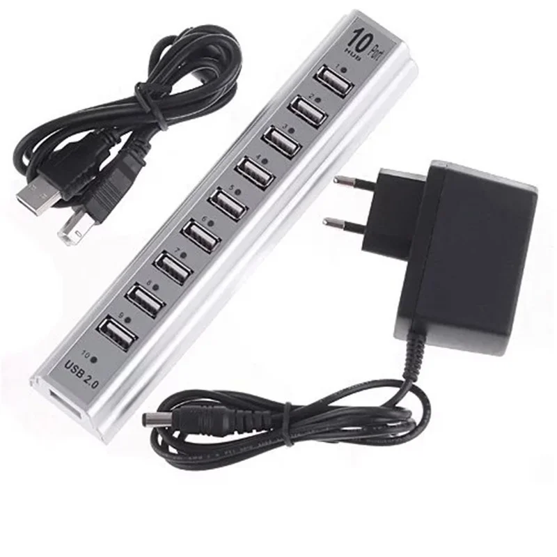 10 Port Keyboard U-disk Mouse USB 2.0 Plastic Splitter Hub Cellphone Charging Cable Adaptor Charger