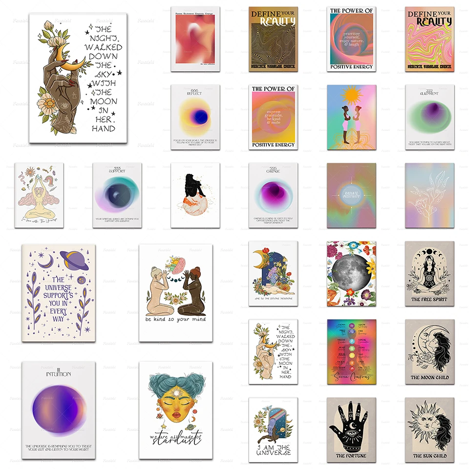 

Seven Chakras Prints - Spiritual Art,Meditation Poster,Yoga,Chakra Symbols,Zen,Energy, Mind Gradient Wall Art Hippie Boho Decor