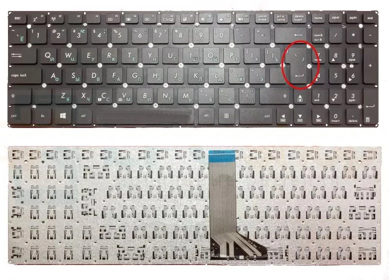 Клавиатура для Asus F555 черная без рамки Г- образный Enter шлейф 10 см |