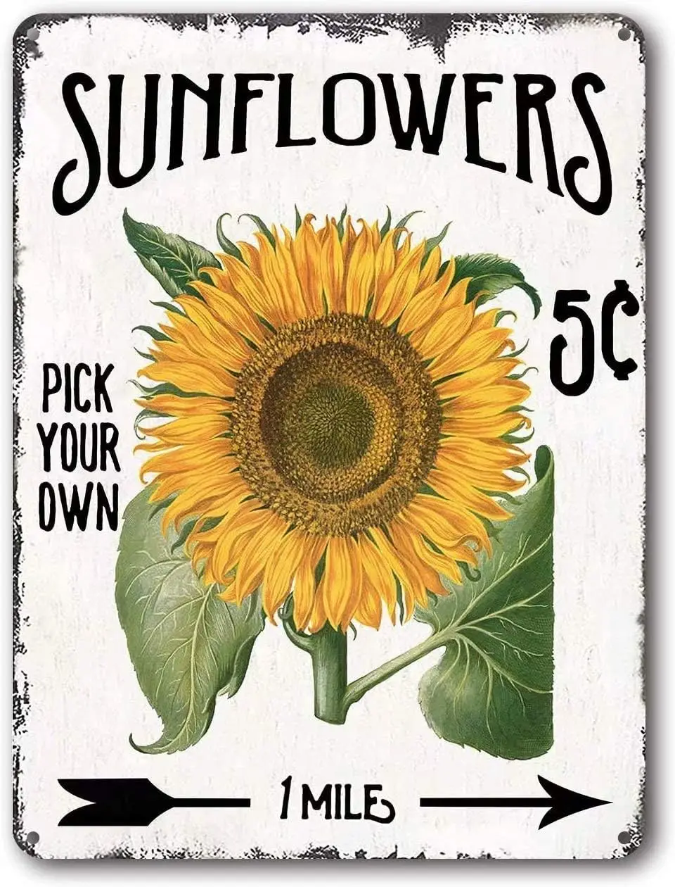 Металлический жестяной знак в рустикальном стиле с подсолнухами