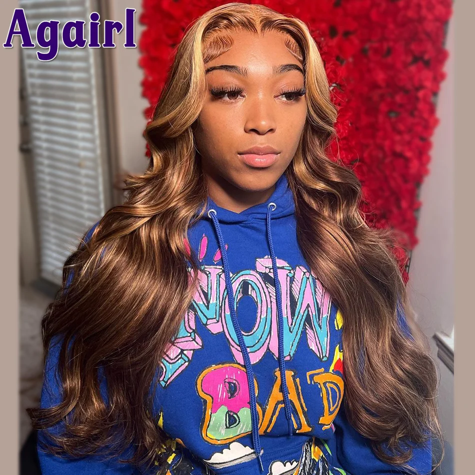 

Парик Омбре блонд с коричневой волной 13x6 13x4, парик на сетке спереди, перуанский, 100% натуральные волосы Remy, парики для хайлайтера, предварител...