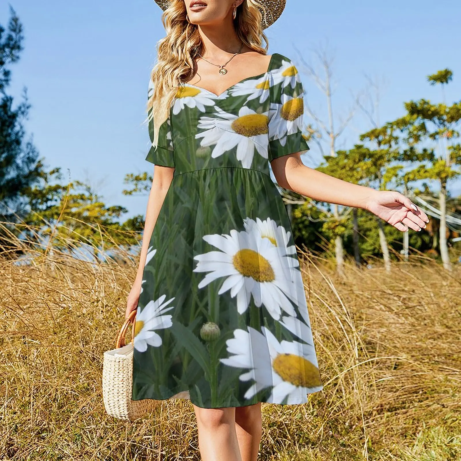 Платье с короткими рукавами и цветочным пейзажем Shasta Daisy женское длинное платье