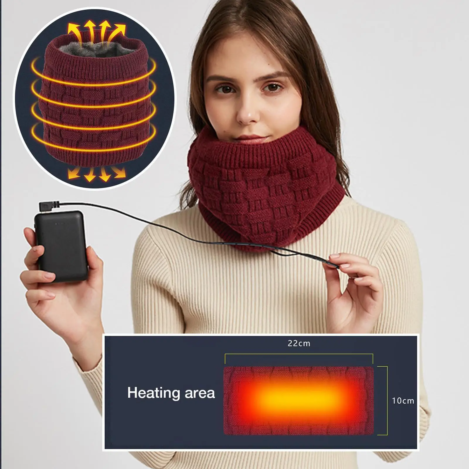 

1 шт. зимний плюшевый вязаный шарф с электрическим подогревом для мужчин и женщин с подогревом