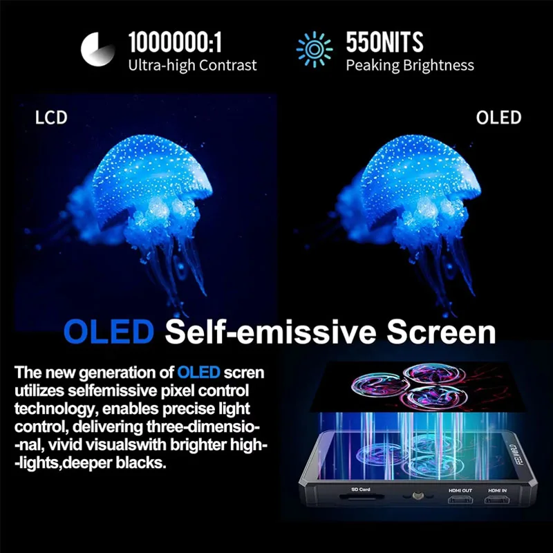 Фото FEELWORLD PS6 5.5-дюймовый OLED-монитор для видеосъемки с вертикальным и горизонтальным режимами, 4K HDMI, 1080x1920, сенсорный экран №3