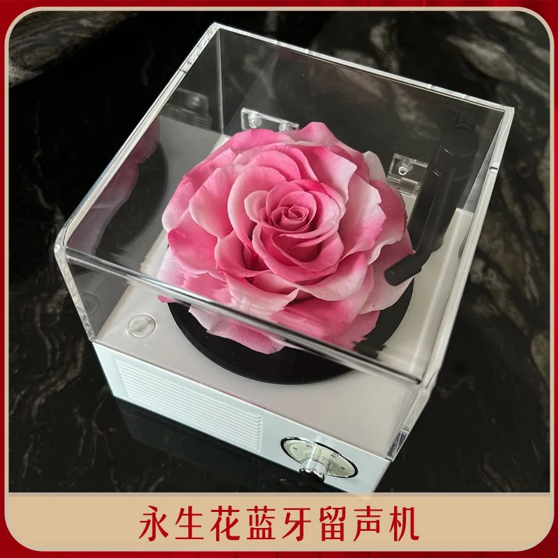 

Valentine's Day Gift Preserved Fresh Flower Gift Box Retro Phonograph Mother's Day Rose Bluetooth Music Box
