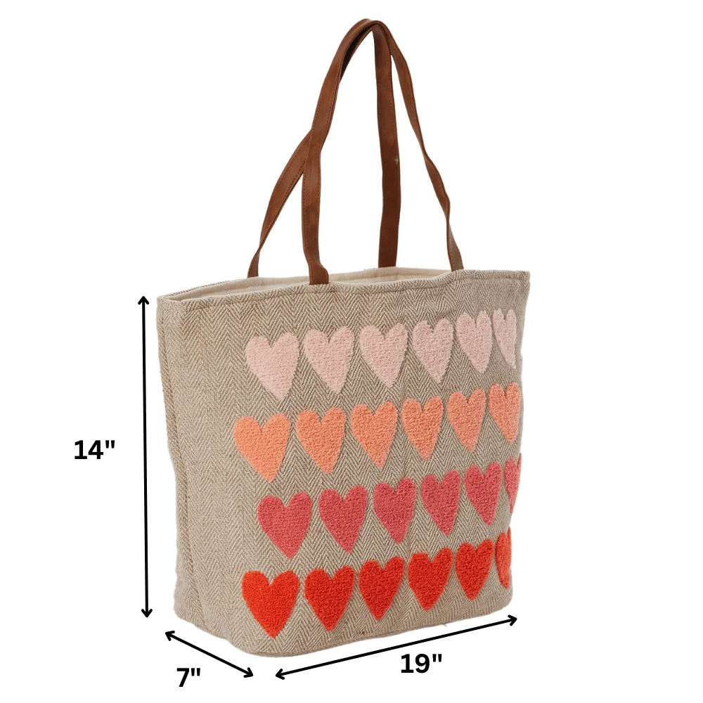 Twig and Arrow Womens Tote Bag Terry Hearts Woven Beach and Travel Tote Shoulder Bag 19 inch