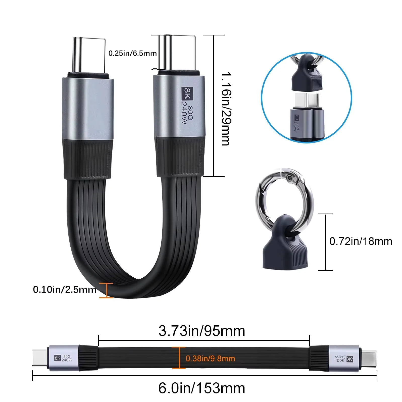 Фото Новый короткий кабель USB-C - USB-C с полным набором функций, USB4, 80 Гбит/с, 8K, PD 240 Вт, для Thunderbolt 4/5, iPhone, ноутбуков, SSD №5