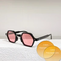 9 colors polygonal frame pink brown green gray blue lenses high quality women prescription sunglasses 370 fashion men glasses