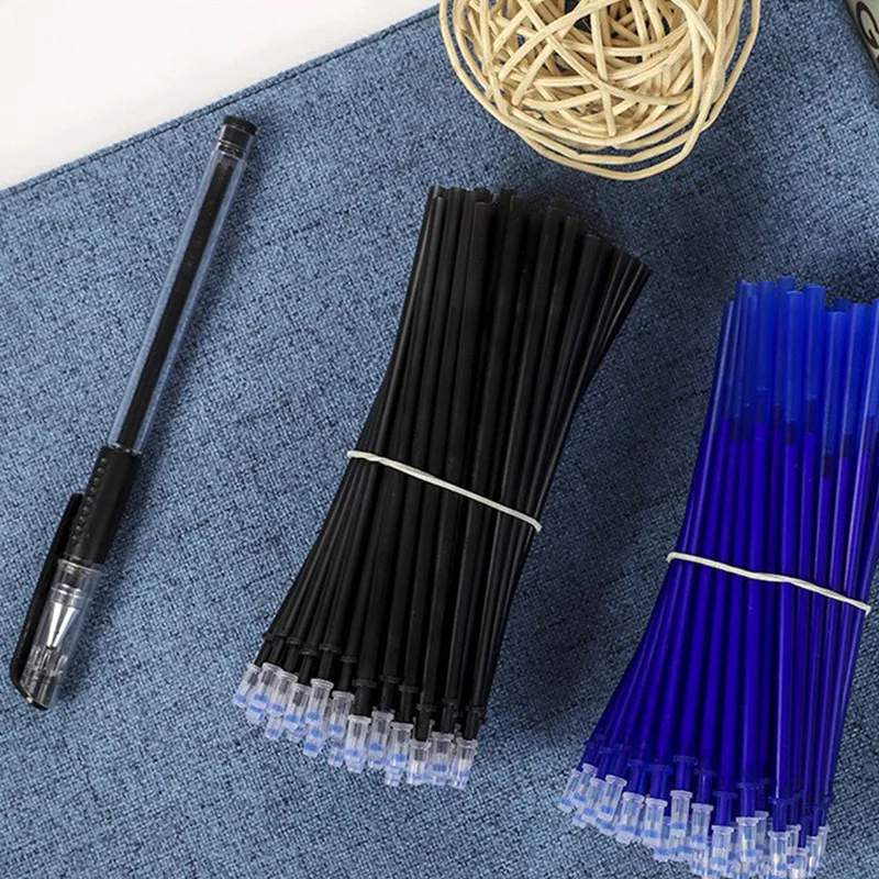 

100Pcs/Lot 0.5MM Gel Pen Erasable Pen Refill Rod Set Blue Black Ink Shool Washable Handle Writing Stationery Easy To Rub Gel Pen