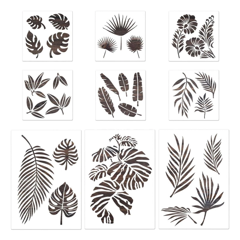 

Flexible Flower Leaves Stencils Herb Plant Painting Template for Wood Slice Gift Card Door Tile DIY Art Projects 9kit