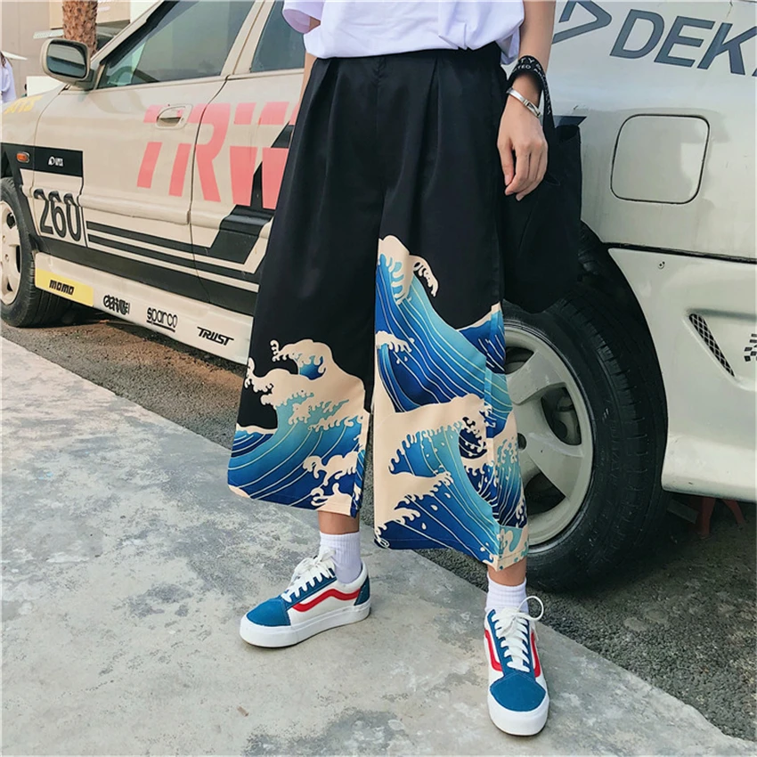 

Richkeda Store New Streetwear Women's Pants Japanese Style Harajuku Oversize Wide Pants Wave Printed Woman Trousers Hip Hop