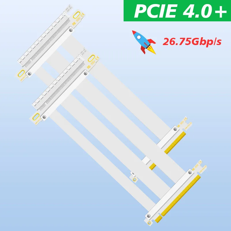 Extreme4+ PCIe 4.0 X16 Riser Cable White Twinax Shielded PCI Express Gen4+ Flexible Shielded Riser Extender Gaming 180° GPU